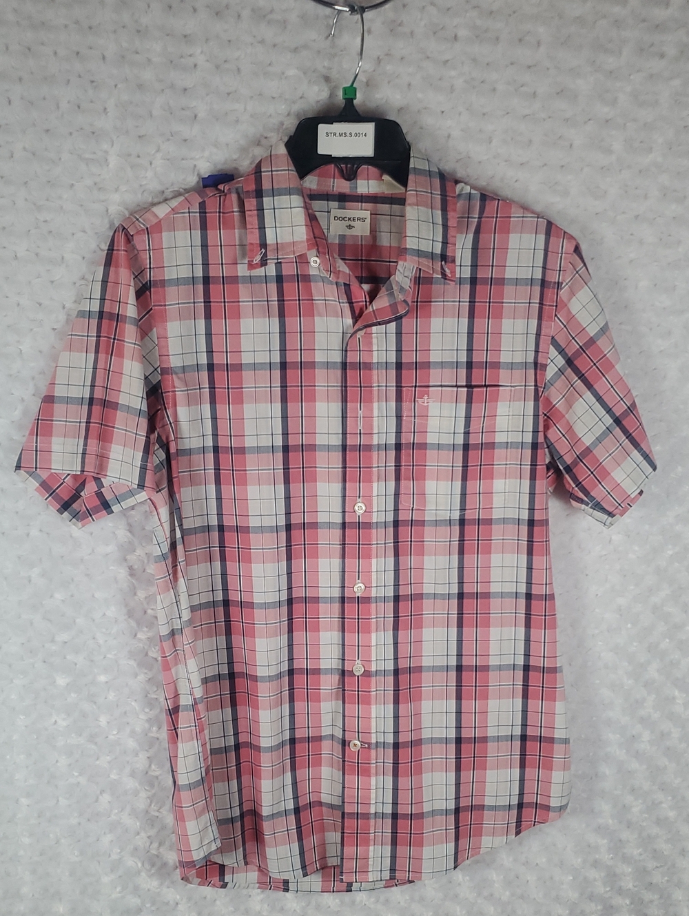 Dockers Pink and White Plaid Short-Sleeve Button-Down Shirt Size S